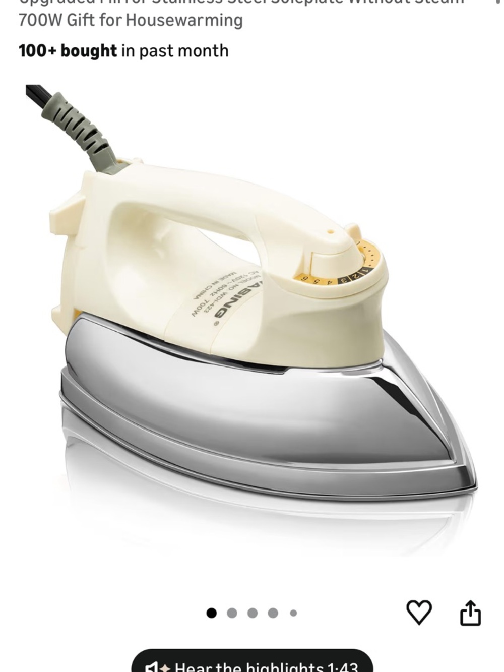 Soleplate Electric Iron in Cream